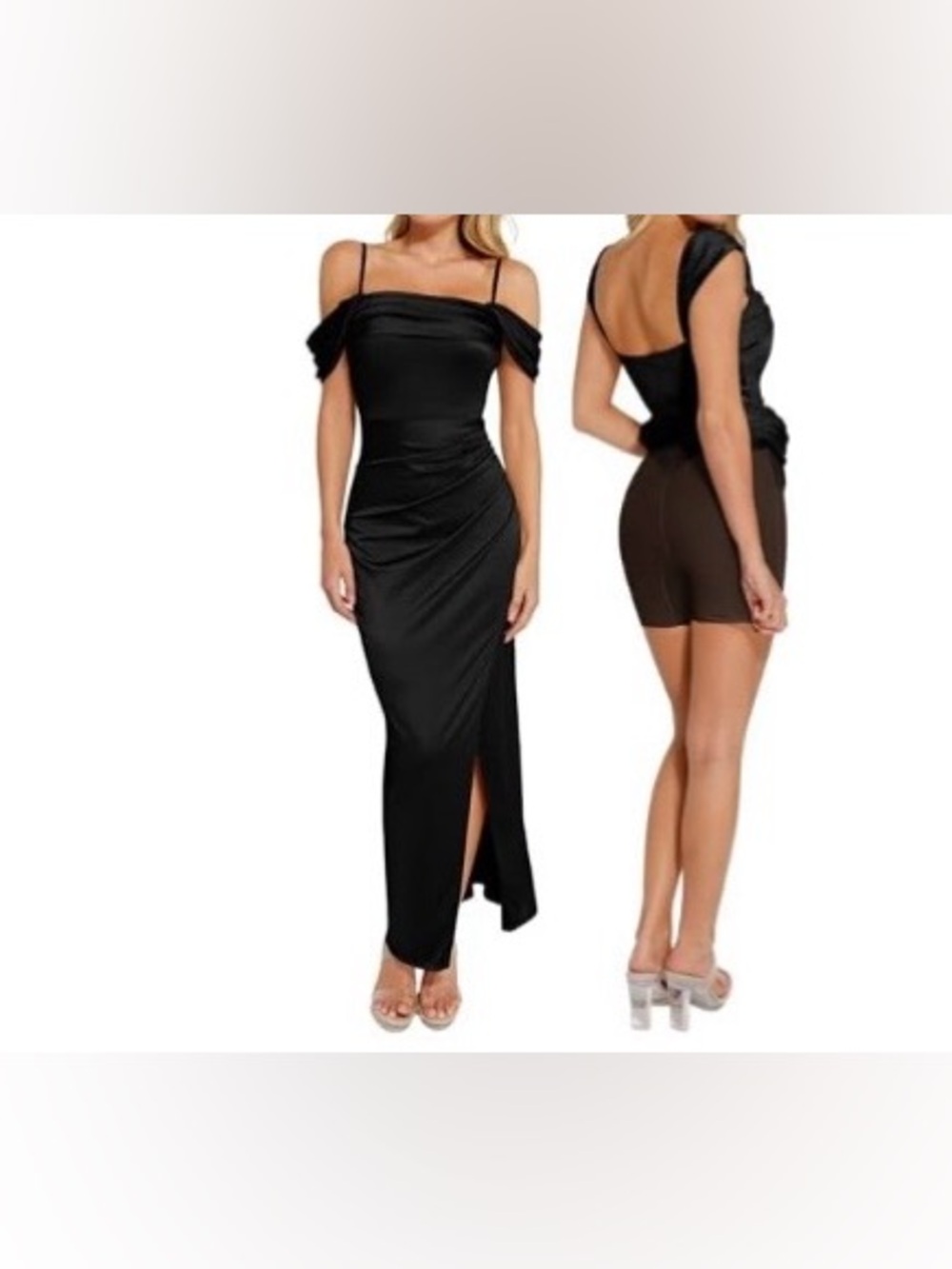Popilush brand, size medium, black long dress with slit, shapewear in dress